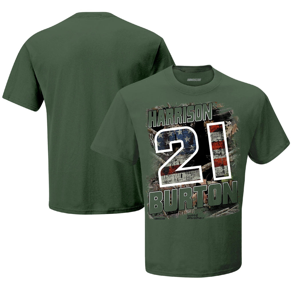 Men's Harrison Burton Checkered Flag Olive Camo Patriotic T-Shirt