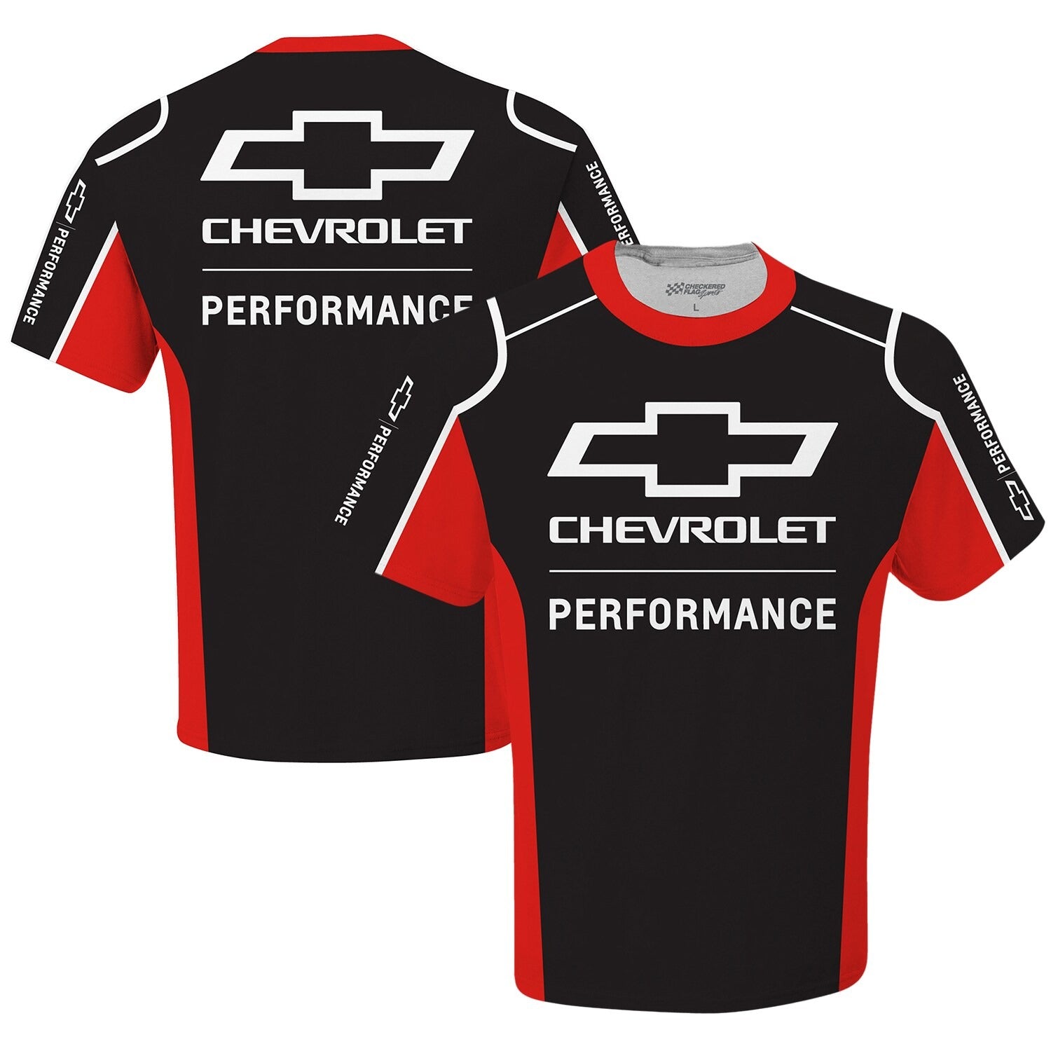 Men's Chevrolet Checkered Flag Sports Black Uniform T-Shirt