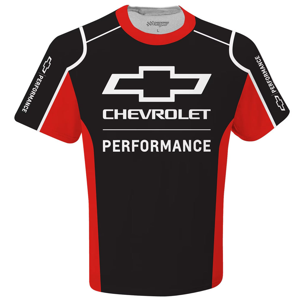 Men's Chevrolet Checkered Flag Sports Black Uniform T-Shirt