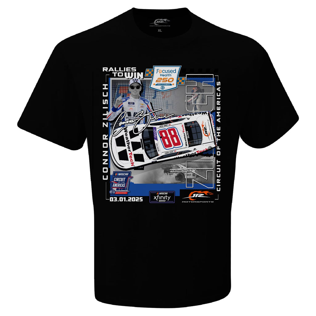 Men's Connor Zilisch Checkered Flag Sports Black 2025 Focused Health 250 Race Winner T-Shirt