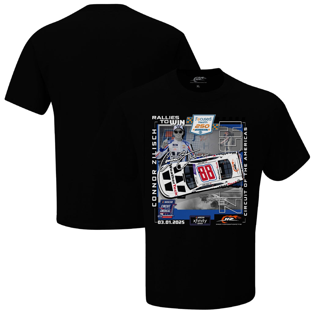 Men's Connor Zilisch Checkered Flag Sports Black 2025 Focused Health 250 Race Winner T-Shirt