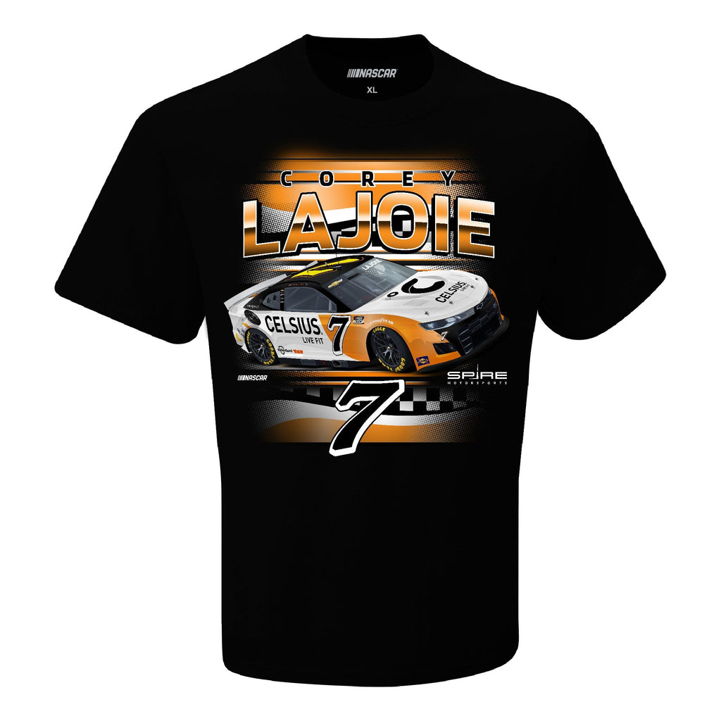 Men's Corey LaJoie Checkered Flag Sports Black Celsius Car T-Shirt