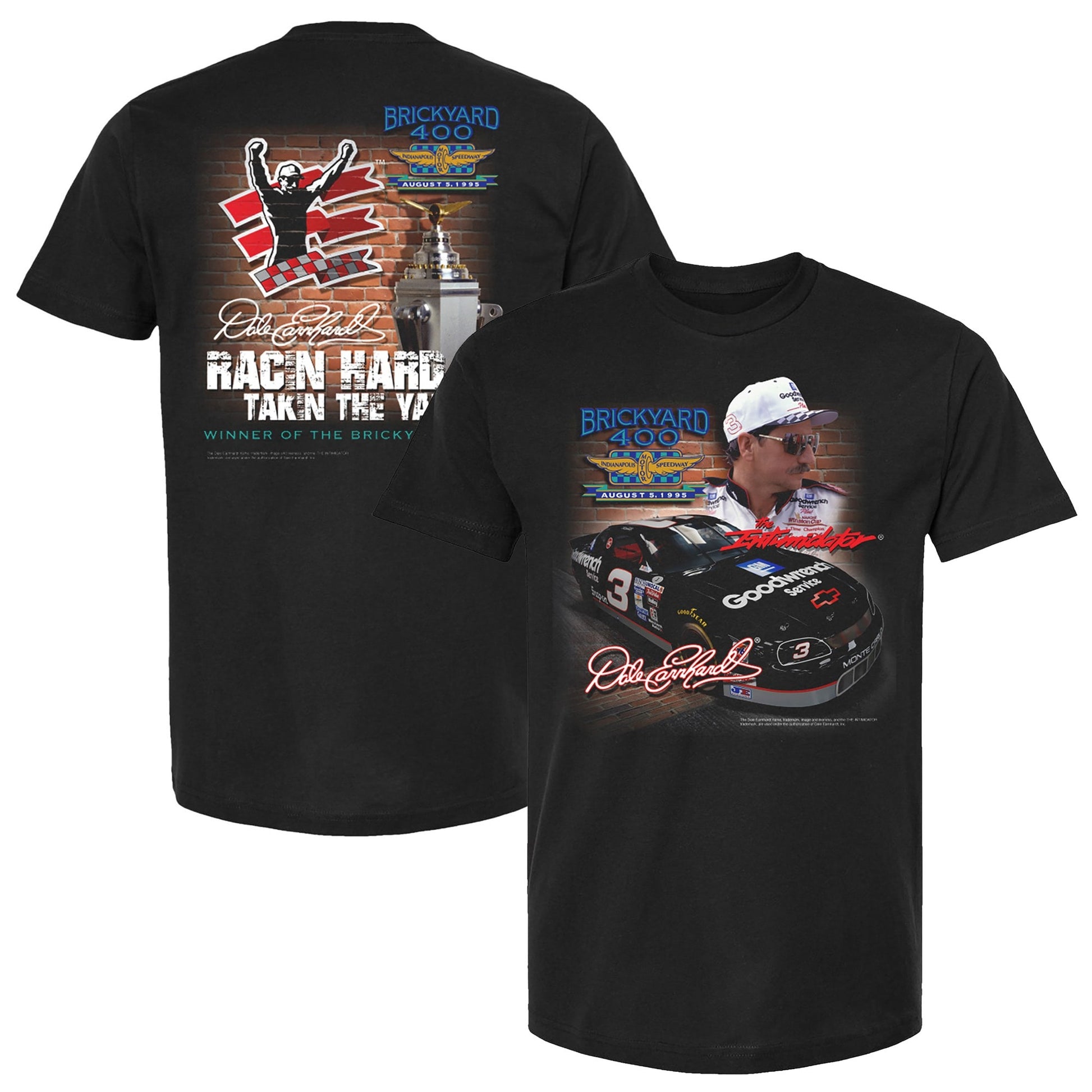 Men's Dale Earnhardt Checkered Flag Sports Black 1995 Goodwrench Brickyard 400 Winner T-Shirt