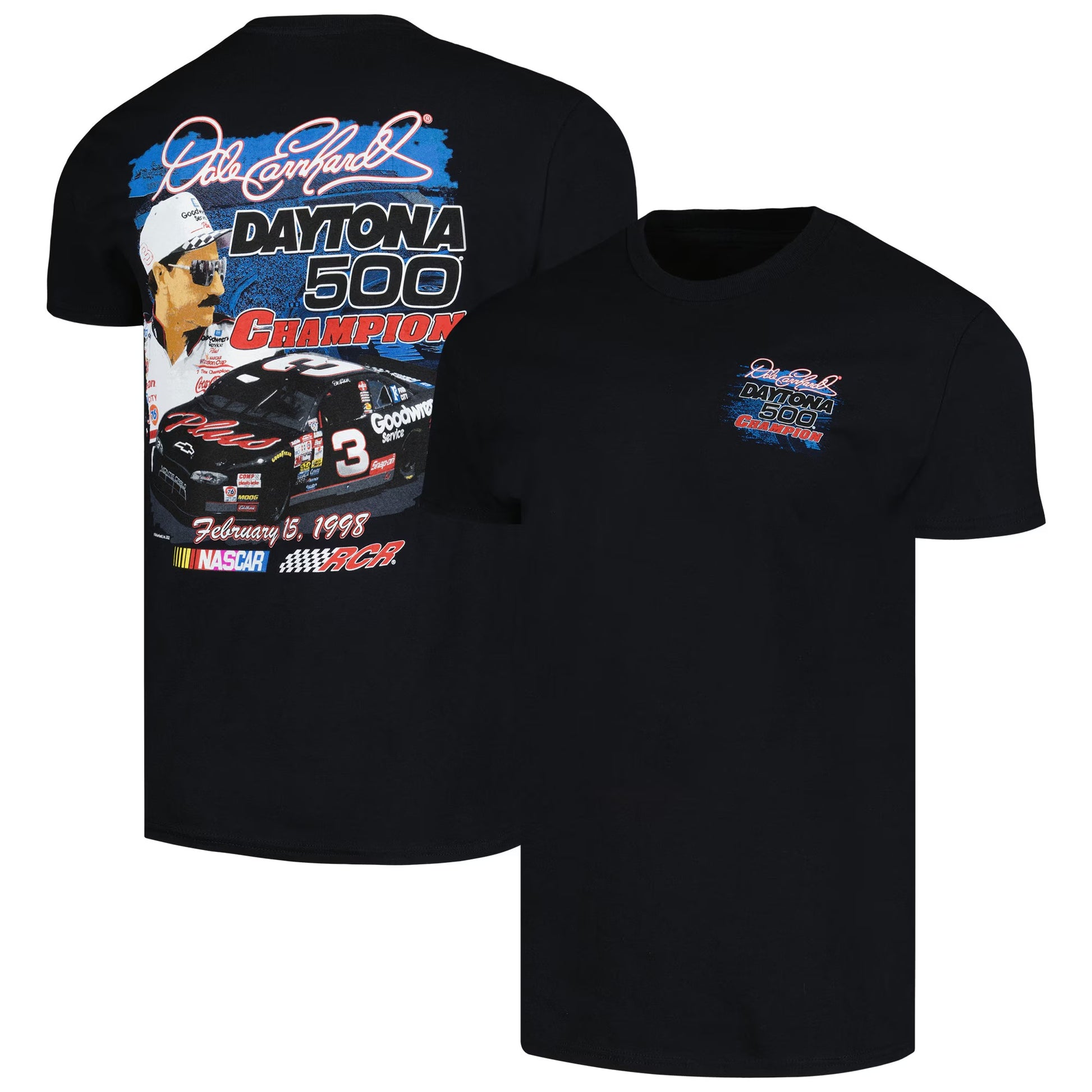 Men's Dale Earnhardt Checkered Flag Sports Black 1998 Daytona 500 Champion Anniversary T-Shirt