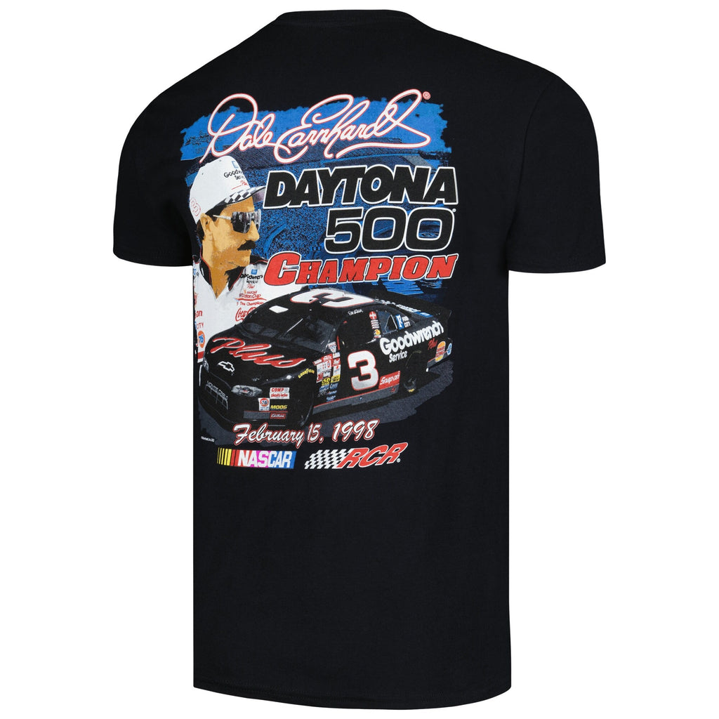 Men's Dale Earnhardt Checkered Flag Sports Black 1998 Daytona 500 Champion Anniversary T-Shirt