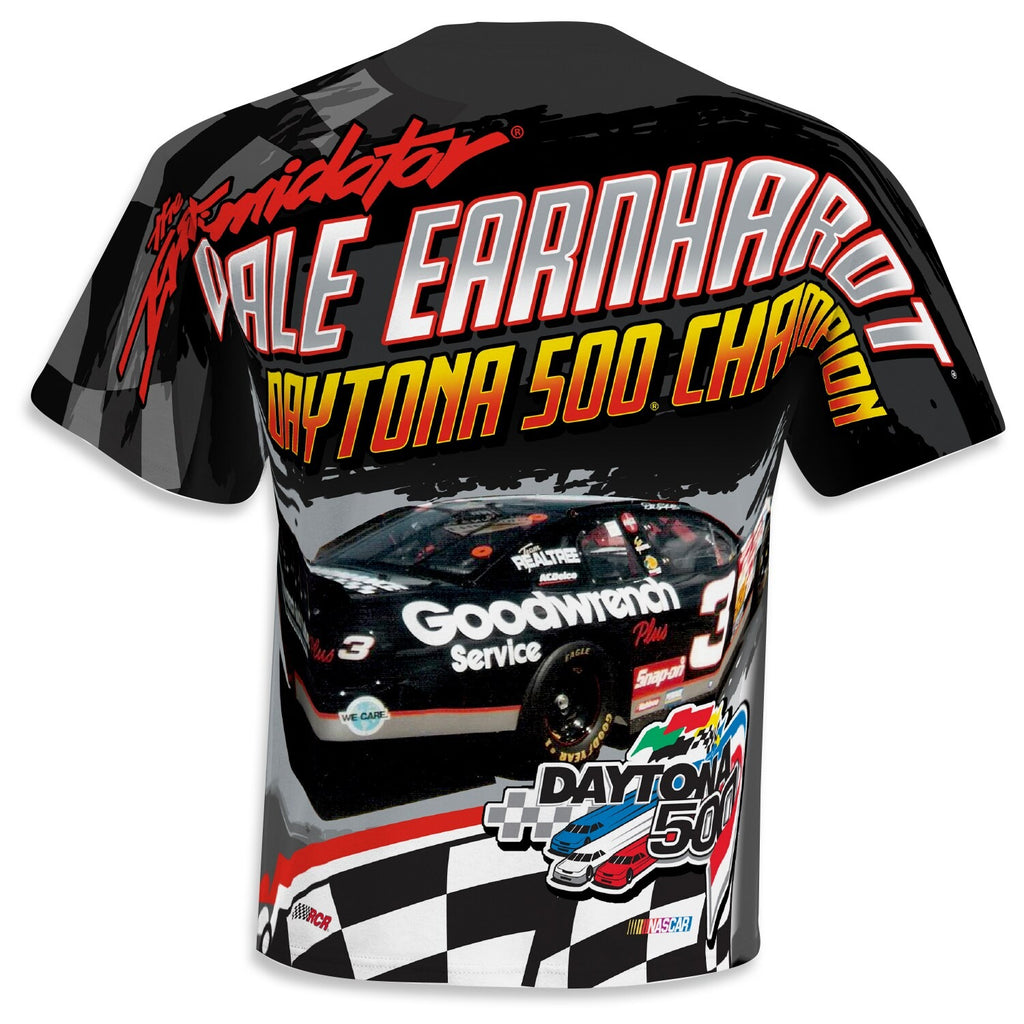 Men's Dale Earnhardt Checkered Flag Sports Black Daytona 500 Champion Legends T-Shirt
