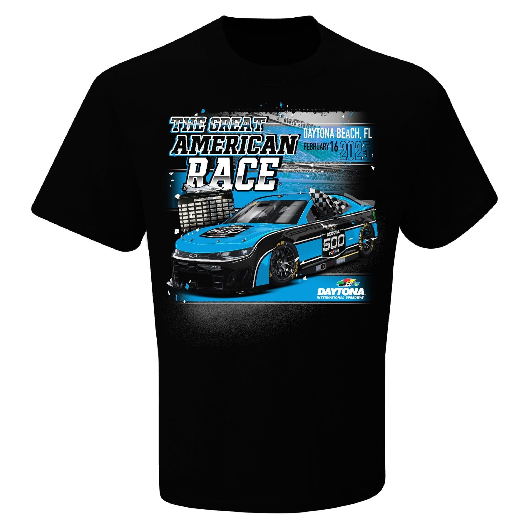 Men's Daytona International Speedway Checkered Flag Sports Black 2025 Daytona 500 Champions T-Shirt