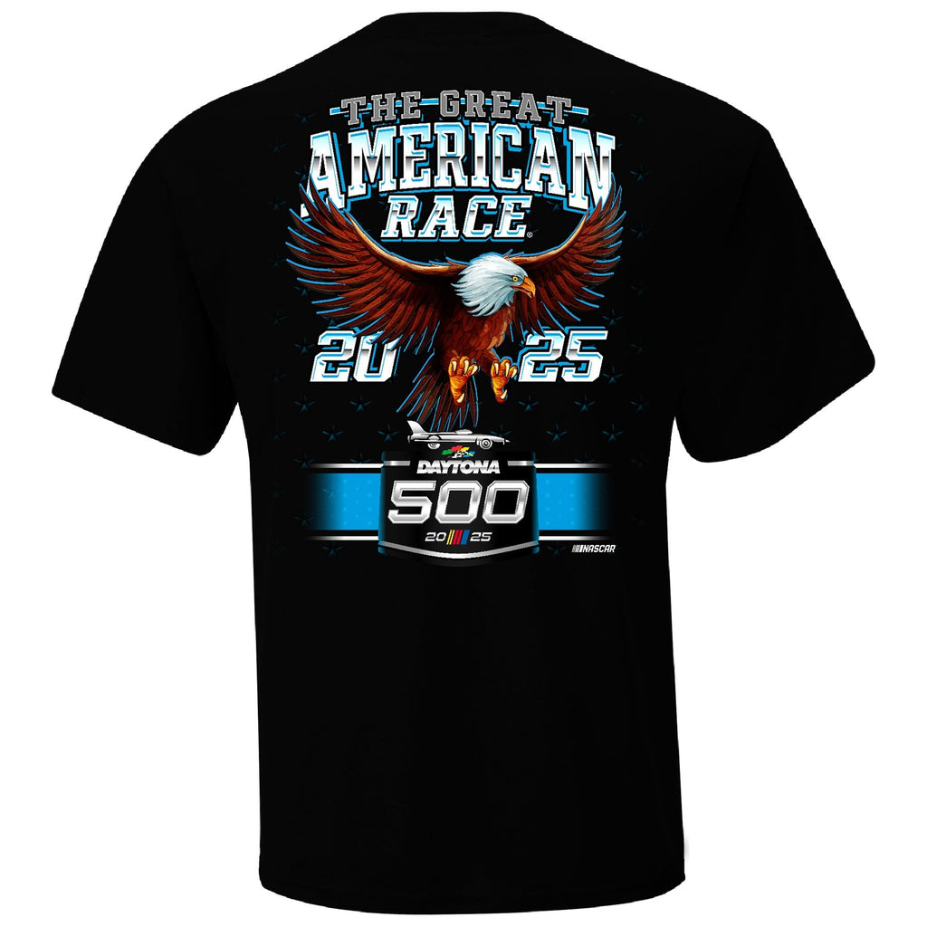 Men's Daytona International Speedway Checkered Flag Sports Black 2025 Daytona 500 Eagle T-Shirt