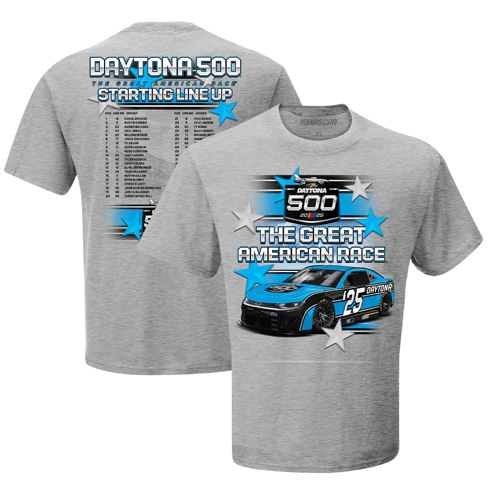 Men's Daytona International Speedway Checkered Flag Sports Gray 2025 Daytona 500 Starting Lineup T-Shirt