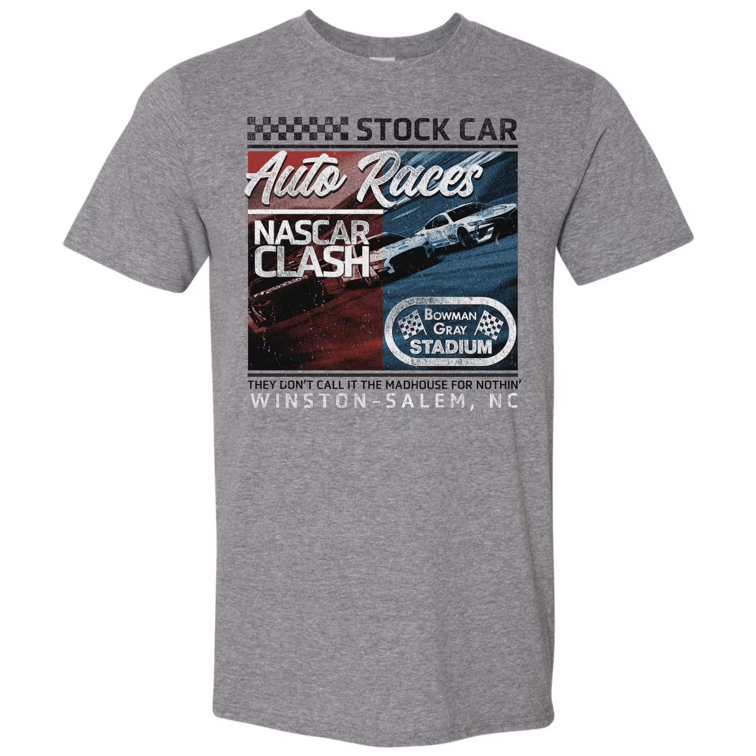 Men's Checkered Flag Sports Heather Charcoal Bowman Gray Stadium Clash Auto Races T-Shirt