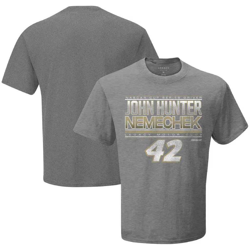 Men's John Hunter Nemechek Checkered Flag Sports Heather Charcoal Name & Number T-Shirt