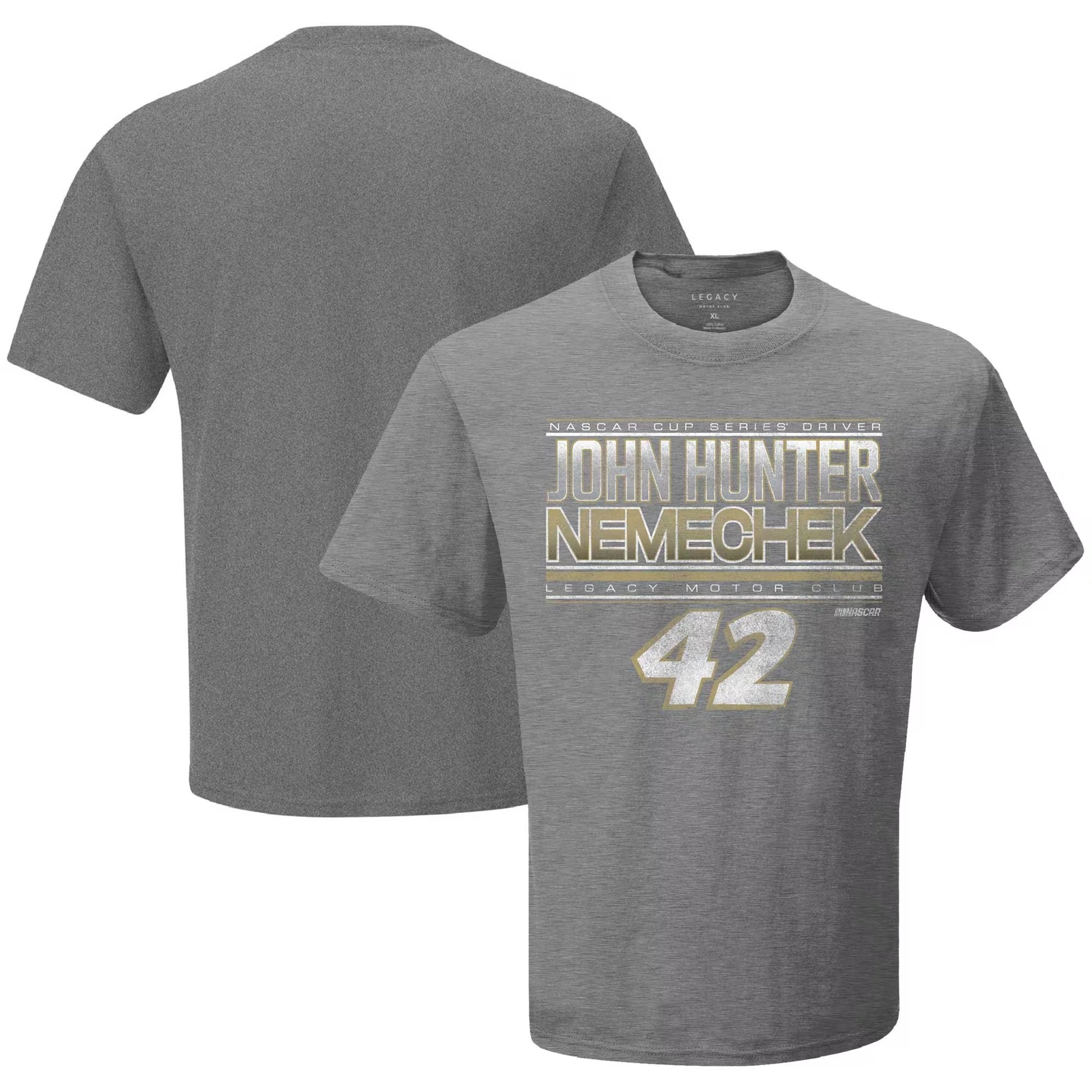 Men's John Hunter Nemechek Checkered Flag Sports Heather Charcoal Name & Number T-Shirt