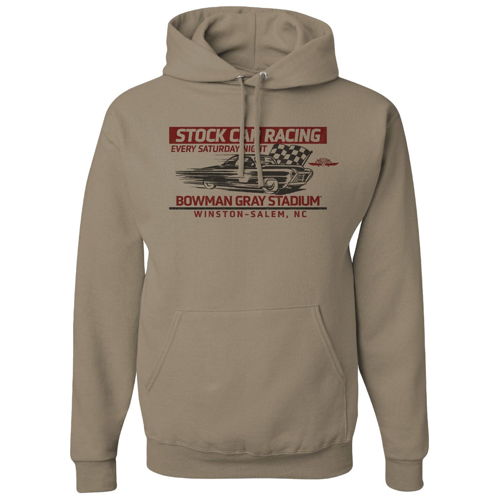 Men's Checkered Flag Sports Khaki Bowman Gray Stadium Clash Every Saturday Night Pullover Hoodie