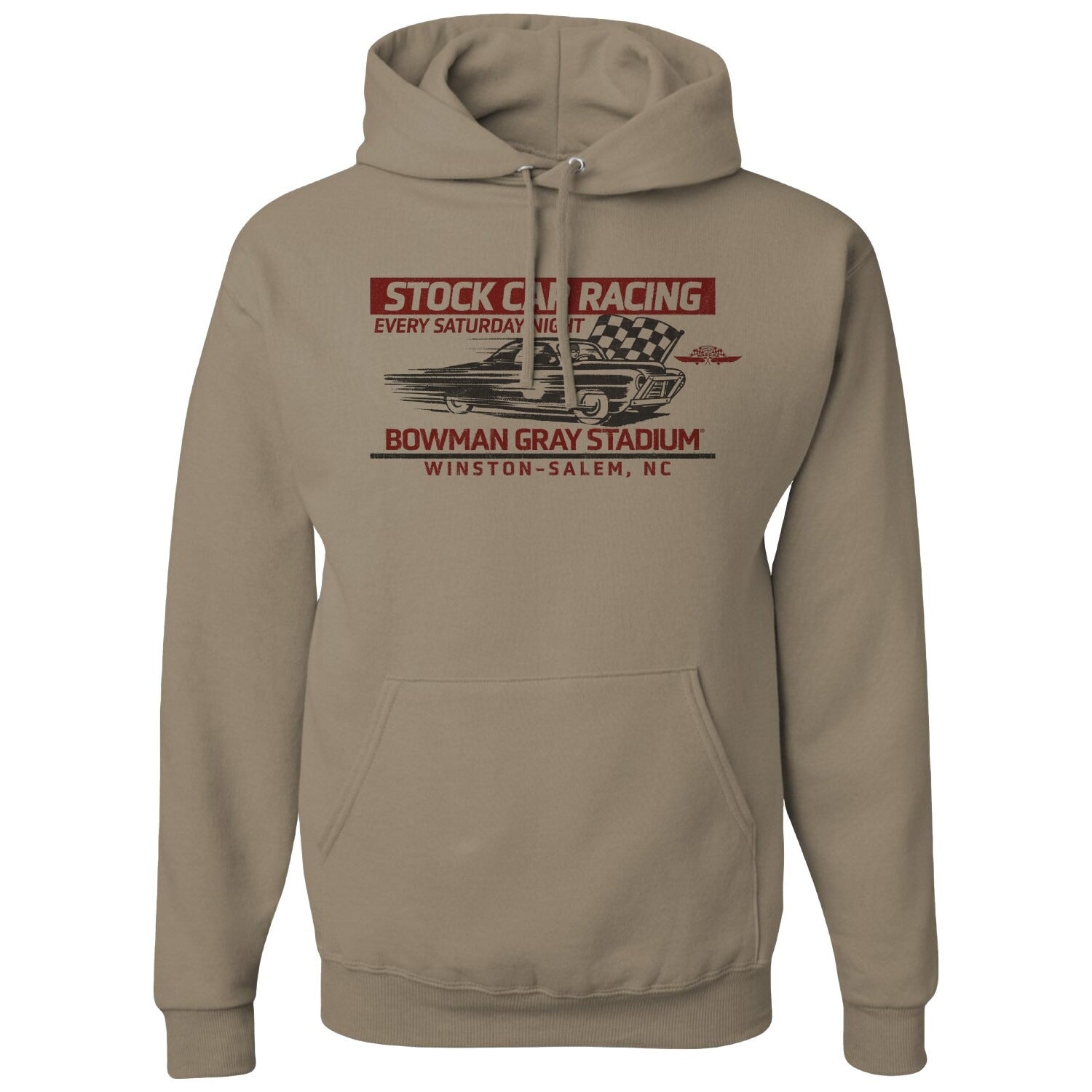 Men's Checkered Flag Sports Khaki Bowman Gray Stadium Clash Every Saturday Night Pullover Hoodie