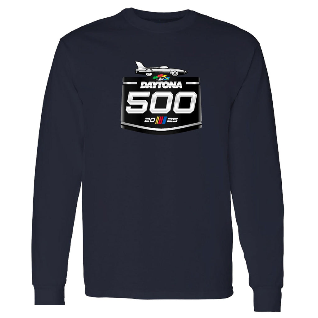 Men's Daytona International Speedway Checkered Flag Sports Navy 2025 Daytona 500 Logo Long Sleeve T-Shirt
