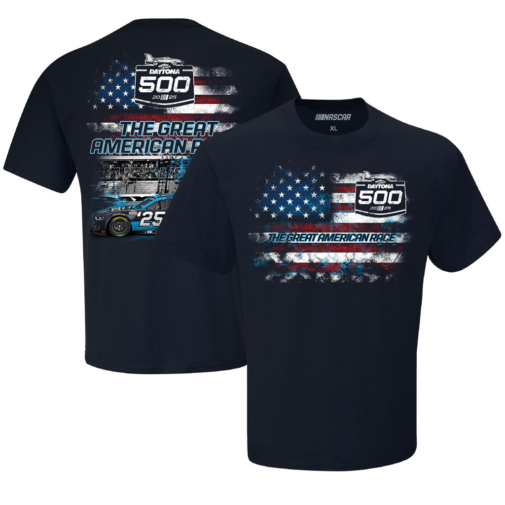 Men's Daytona International Speedway Checkered Flag Sports Navy 2025 Daytona 500 Patriotic T-Shirt