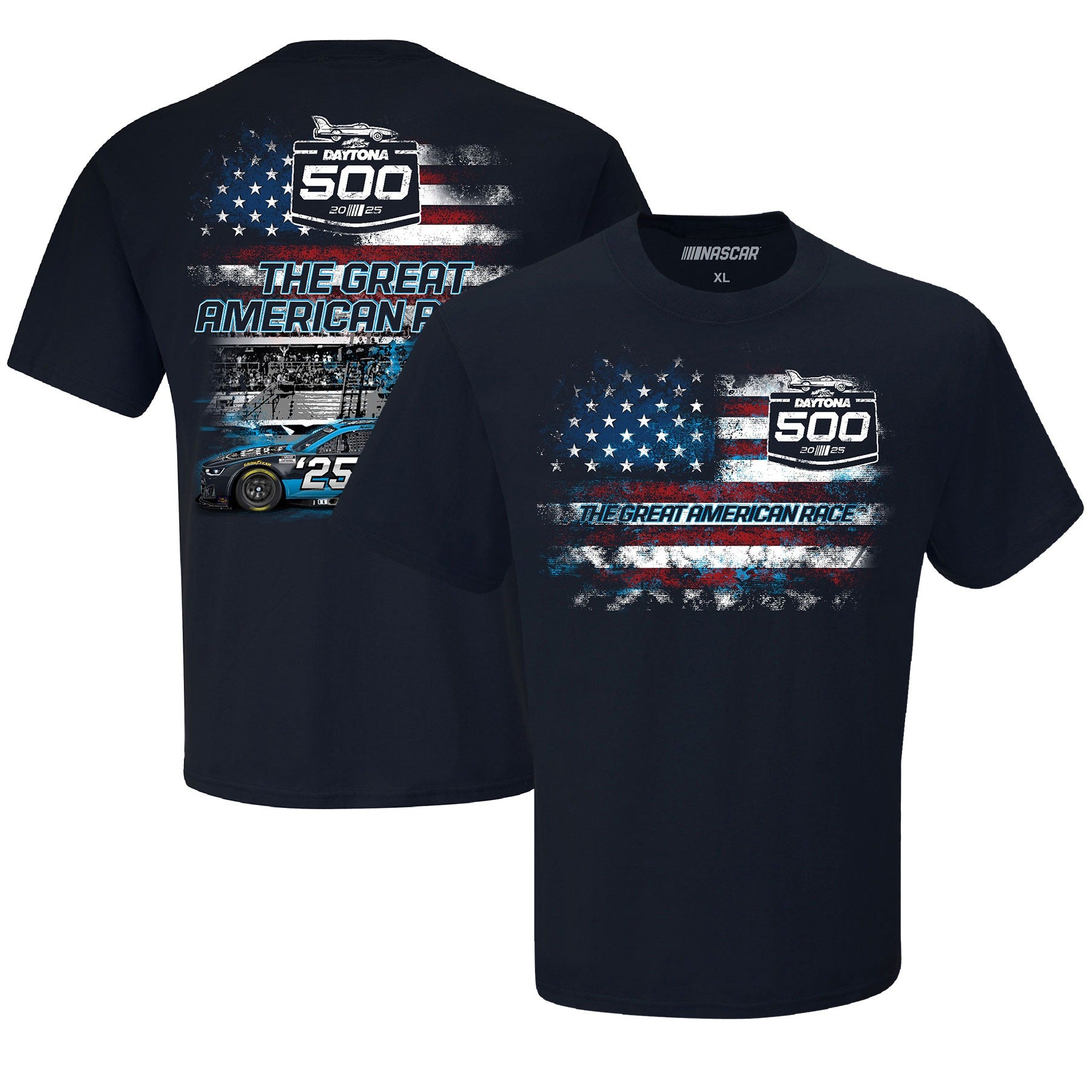 Men's Daytona International Speedway Checkered Flag Sports Navy 2025 Daytona 500 Patriotic T-Shirt
