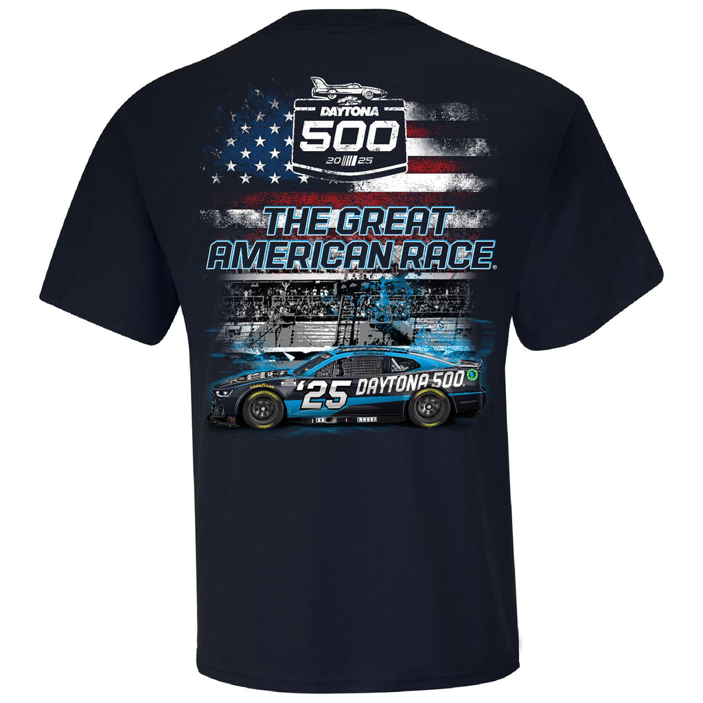 Men's Daytona International Speedway Checkered Flag Sports Navy 2025 Daytona 500 Patriotic T-Shirt