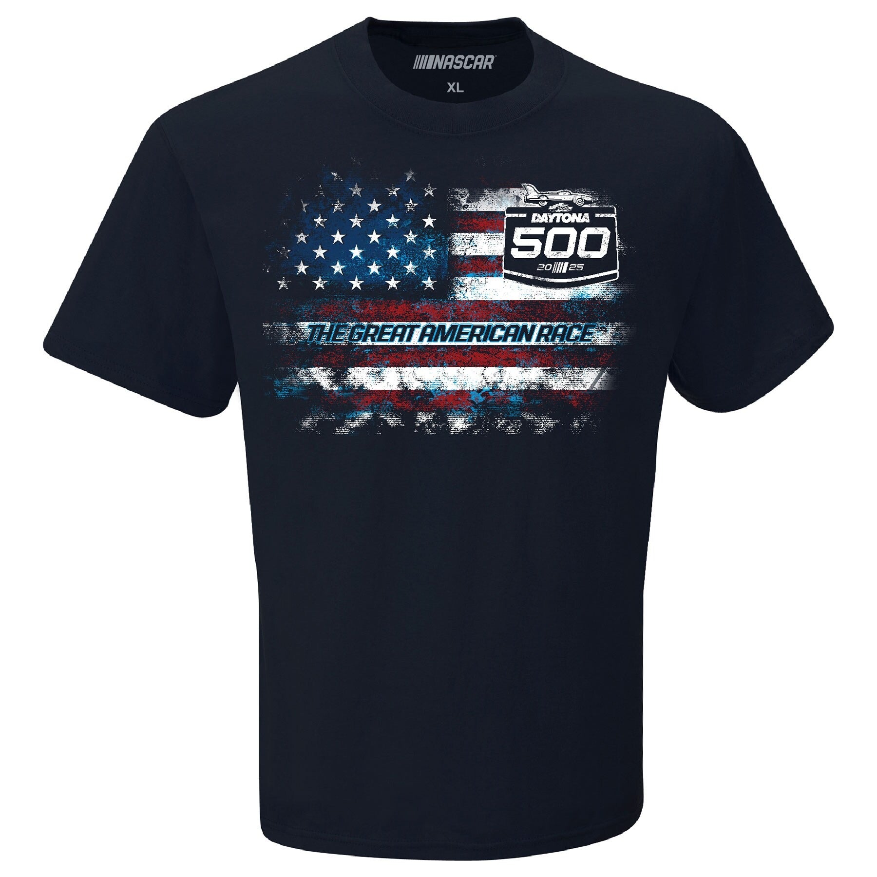 Men's Daytona International Speedway Checkered Flag Sports Navy 2025 Daytona 500 Patriotic T-Shirt