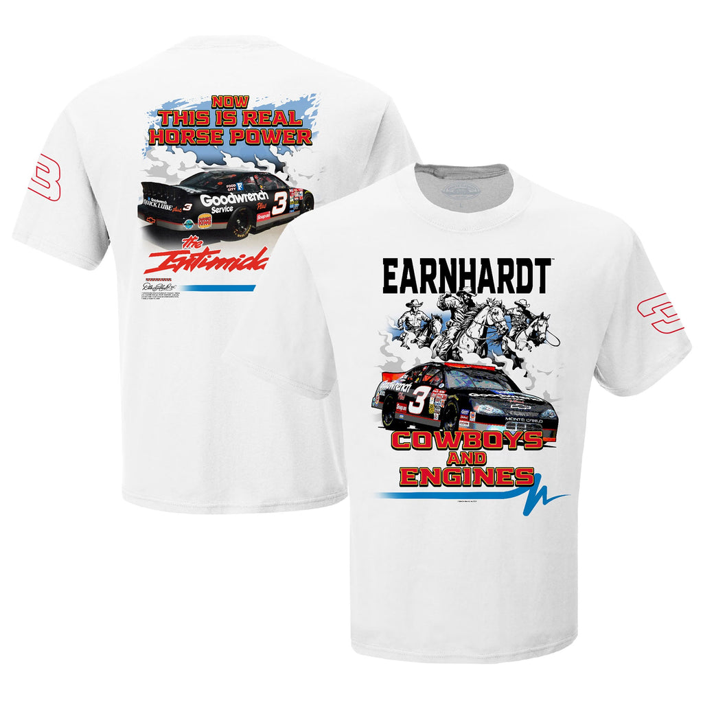 Men's Dale Earnhardt Checkered Flag Sports White Cowboys & Engines T-Shirt