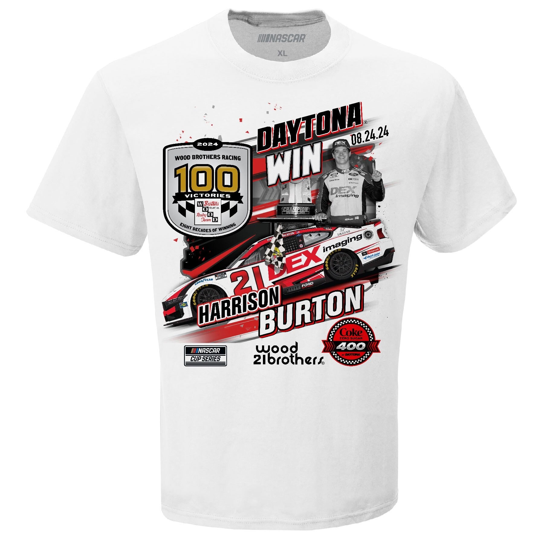 Men's Harrison Burton Checkered Flag Sports White 2024 Coke Zero Sugar 400 Race Winner T-Shirt