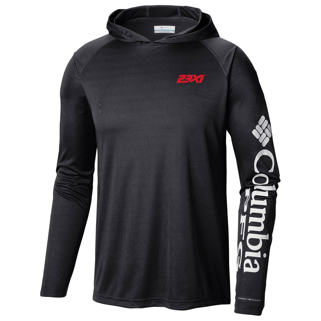Men's 23XI Racing Columbia Black Terminal Tackle Omni-Shade Raglan Pullover Hoodie
