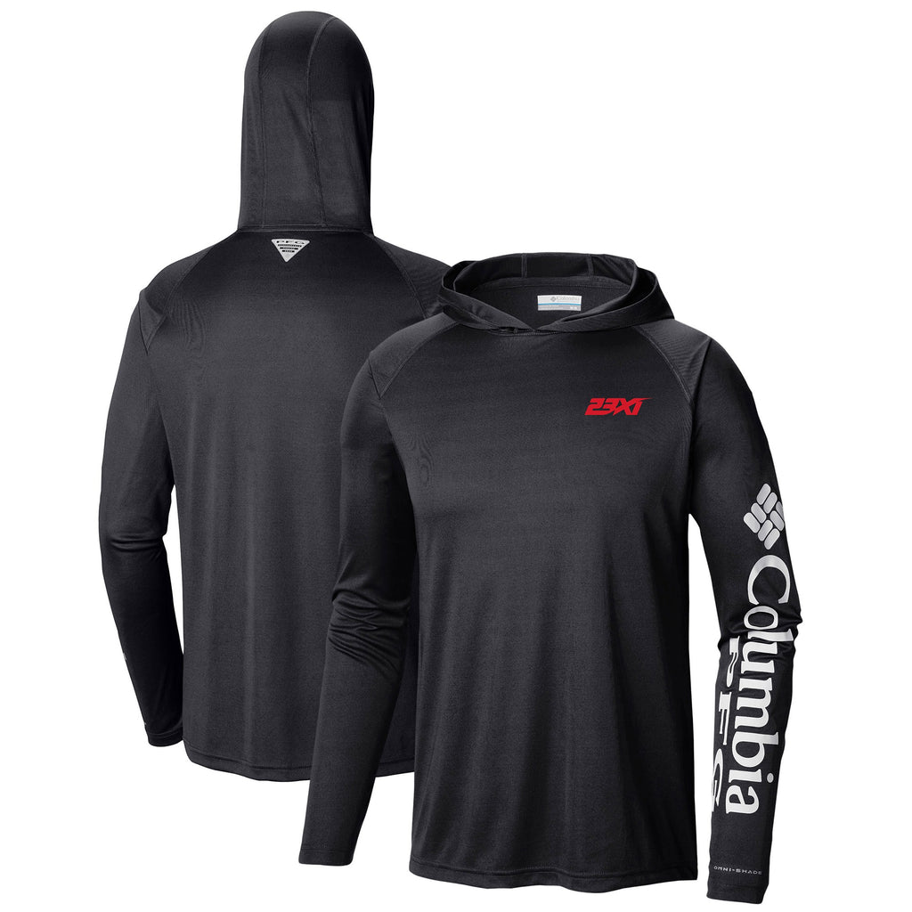 Men's 23XI Racing Columbia Black Terminal Tackle Omni-Shade Raglan Pullover Hoodie
