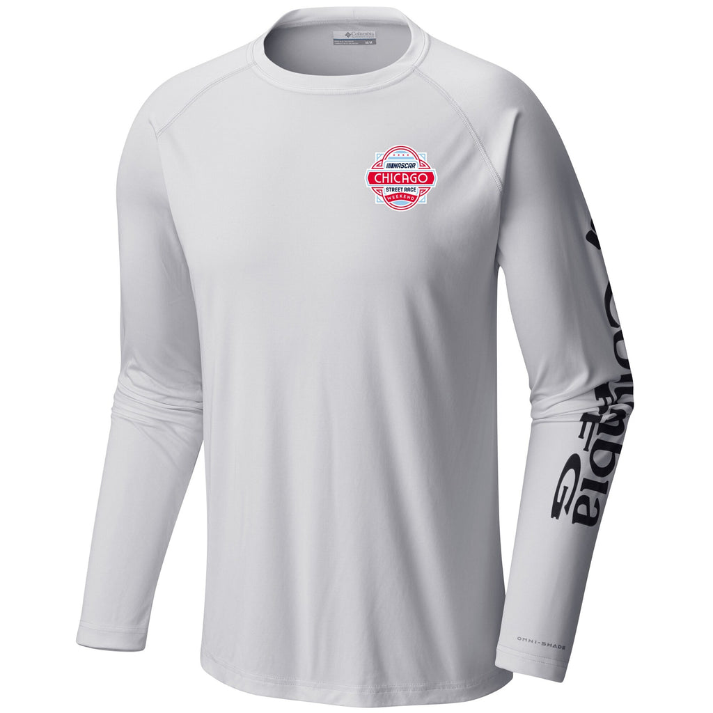Men's Chicago Street Race Columbia White Terminal Tackle Omni-Shade Raglan Long Sleeve T-Shirt