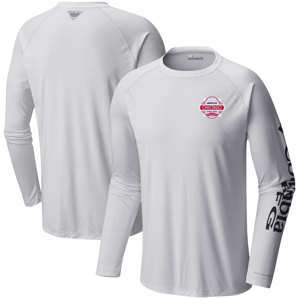 Men's Chicago Street Race Columbia White Terminal Tackle Omni-Shade Raglan Long Sleeve T-Shirt