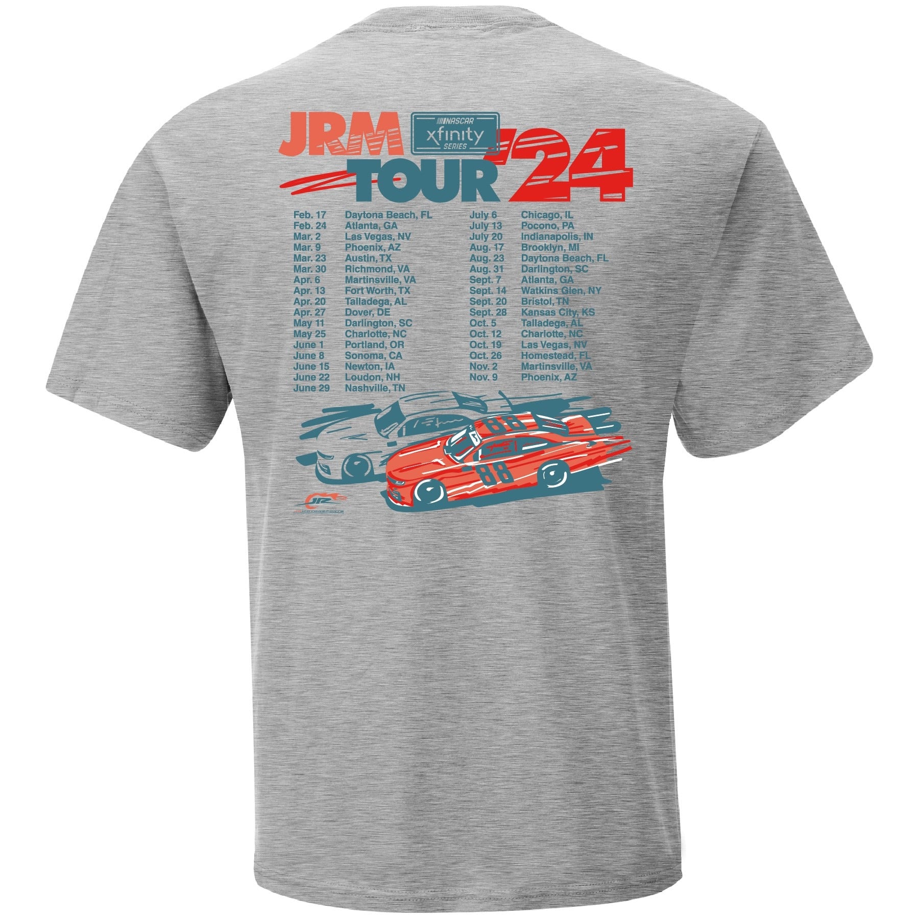 Men's JR Motorsports Official Team Apparel Heather Gray 2024 Schedule T-Shirt