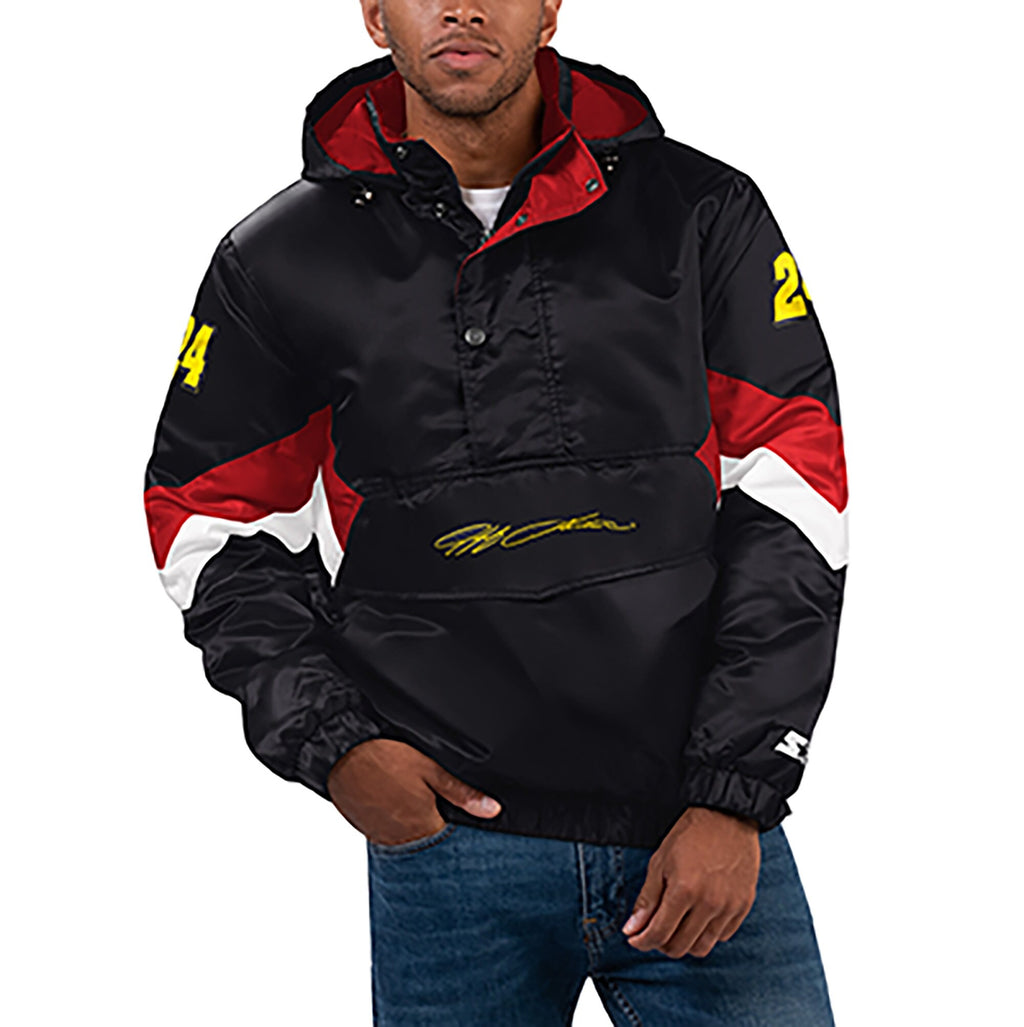 Men's Jeff Gordon Starter Black Home Team Satin Half-Zip Hoodie Jacket