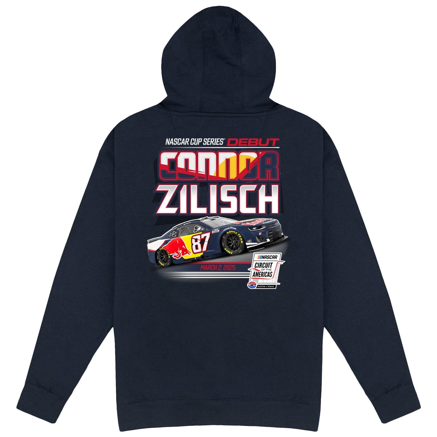 Men's Connor Zilisch Trackhouse Racing Team Collection Black Red Bull Car Pullover Hoodie