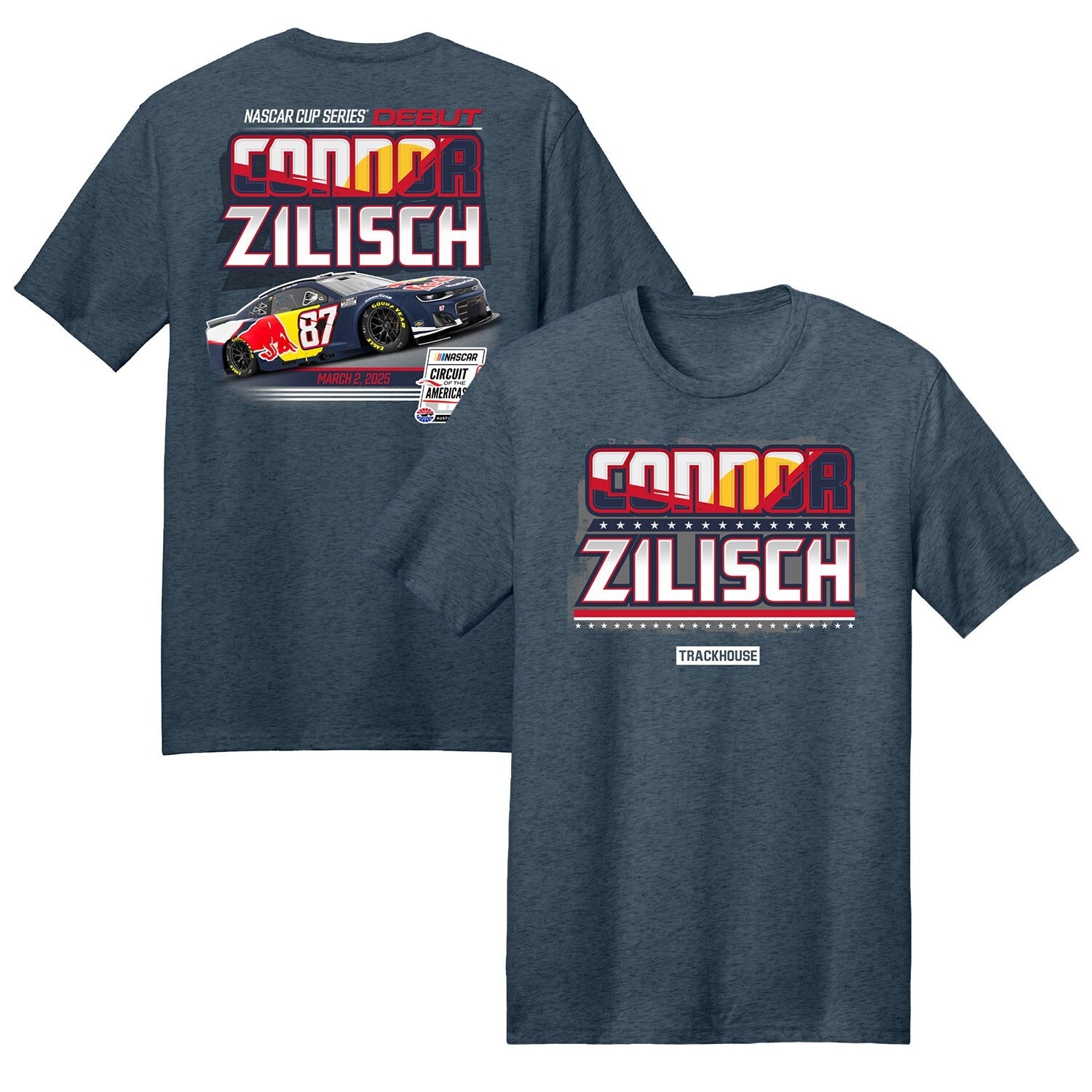 Men's Connor Zilisch Trackhouse Racing Team Collection Heather Navy Red Bull Car T-Shirt