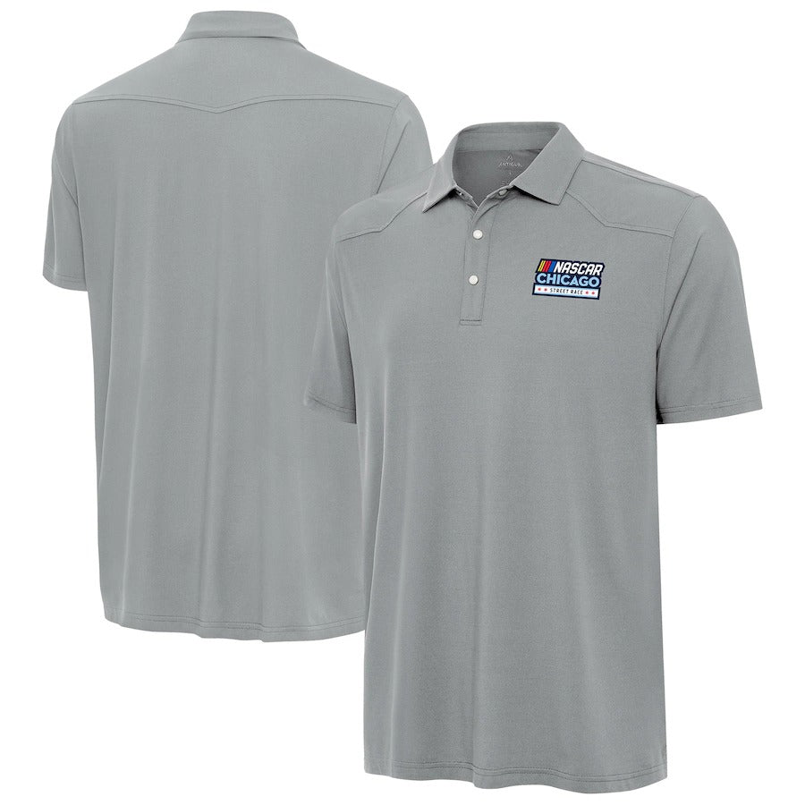 Men's NASCAR Chicago Street Race Antigua Gray Western Polo