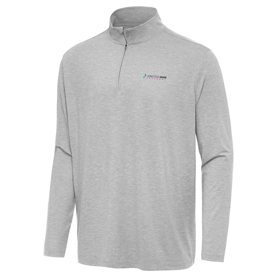Men's Homestead-Miami Speedway Antigua Heather Gray Hunk Quarter-Zip Pullover Top