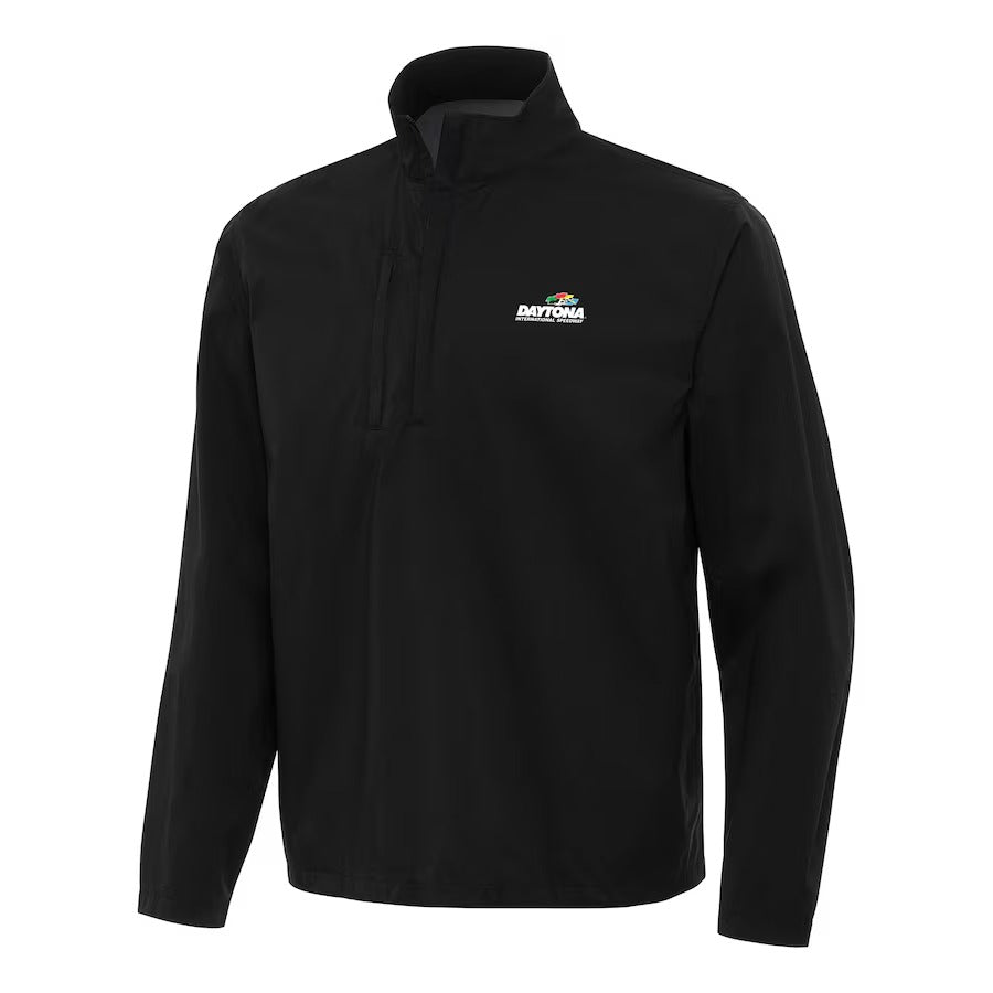 Men's Daytona International Speedway Antigua Black Brisk Quarter-Zip Pullover Jacket