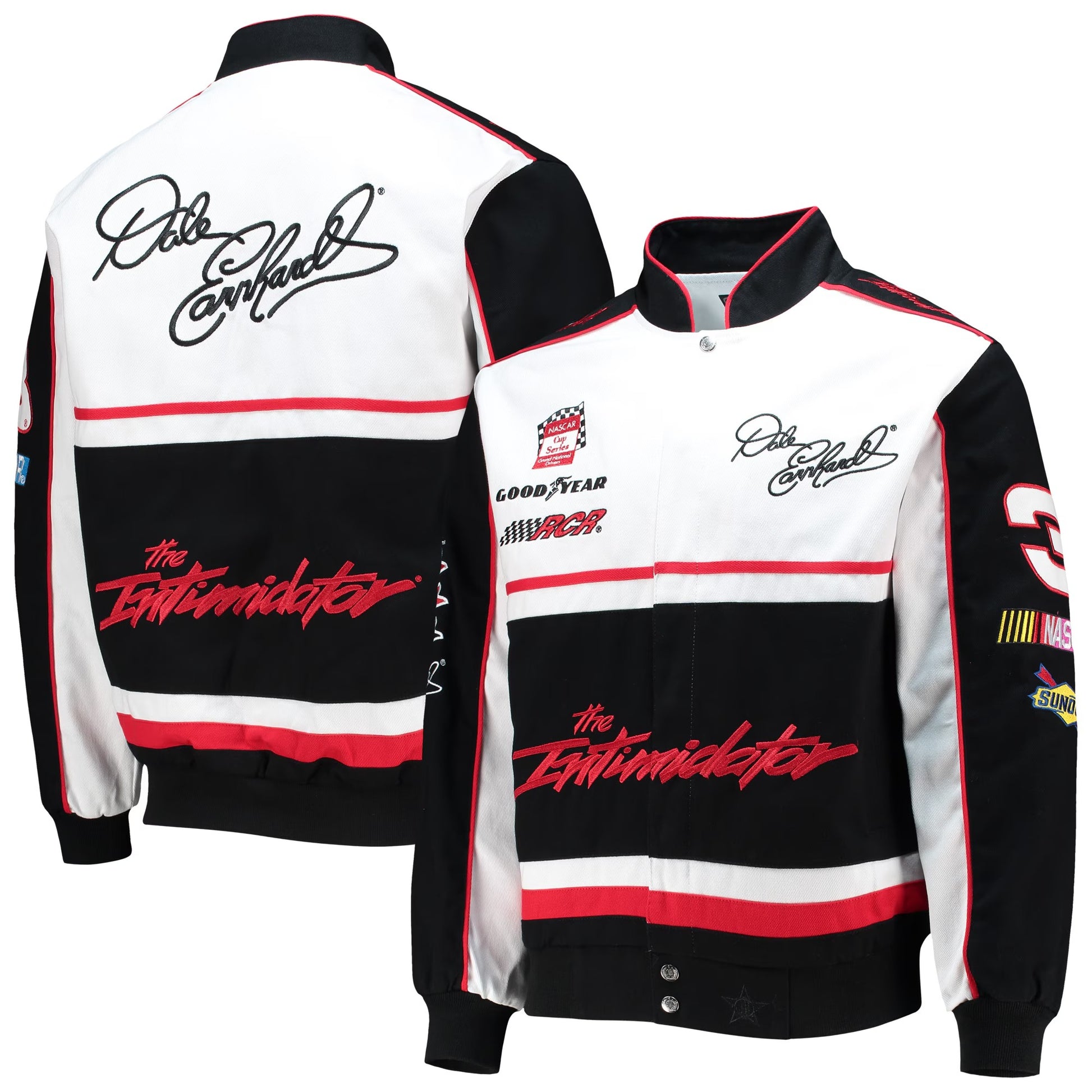 Men's Dale Earnhardt JH Design Black/White Twill Uniform Full-Snap Jacket
