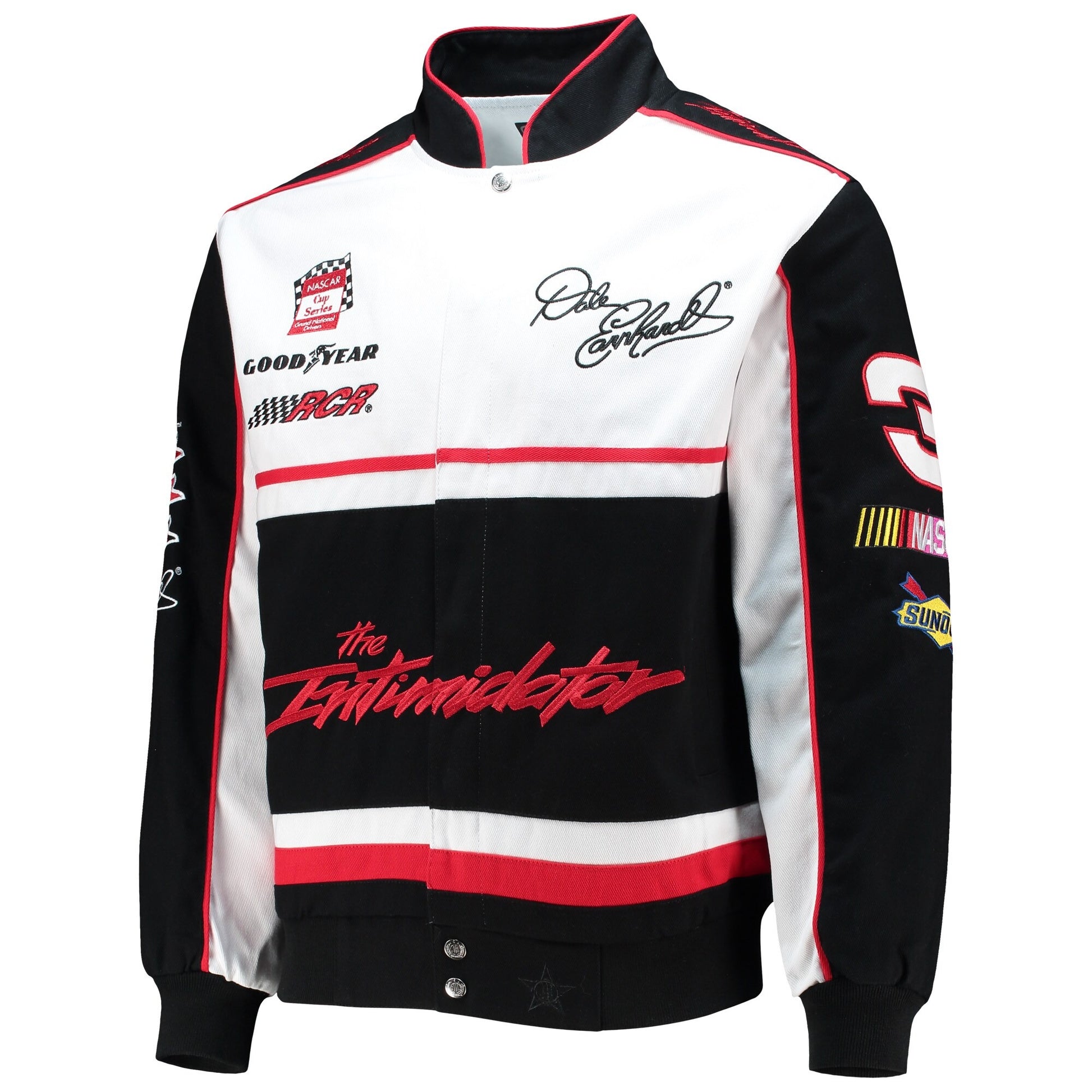 Men's Dale Earnhardt JH Design Black/White Twill Uniform Full-Snap Jacket