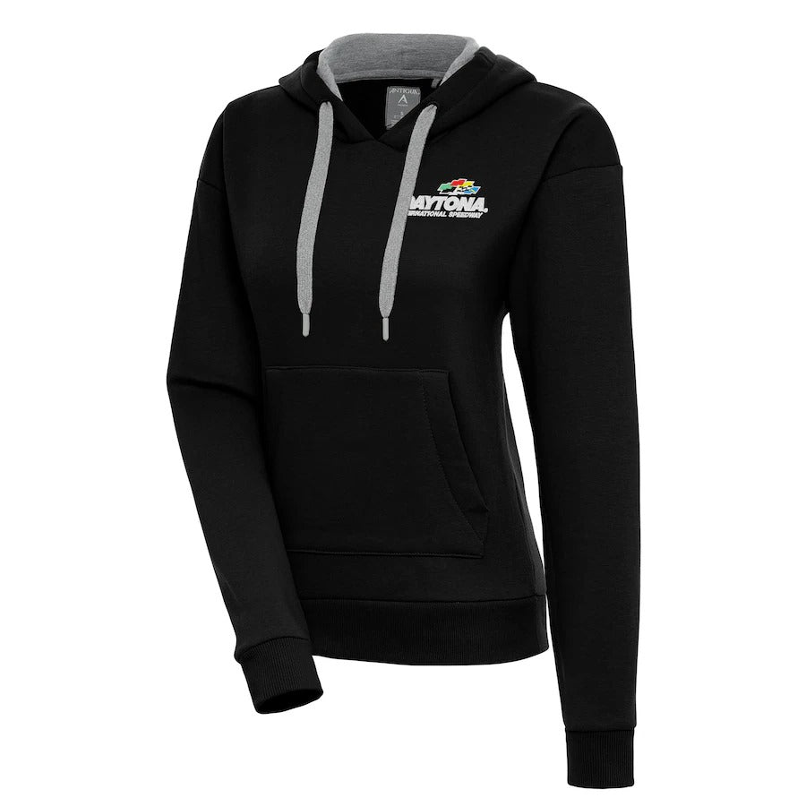 Women's Daytona International Speedway Antigua Black Victory Pullover Hoodie