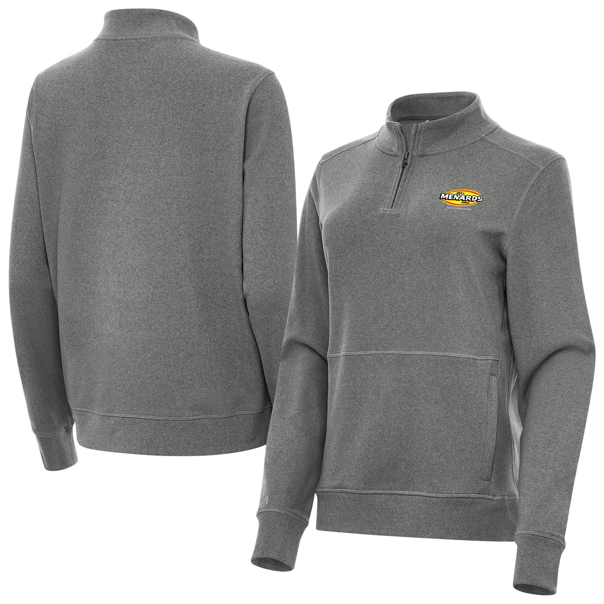 Women's ARCA Menards Series Antigua Heather Black Crush Quarter-Zip Pullover