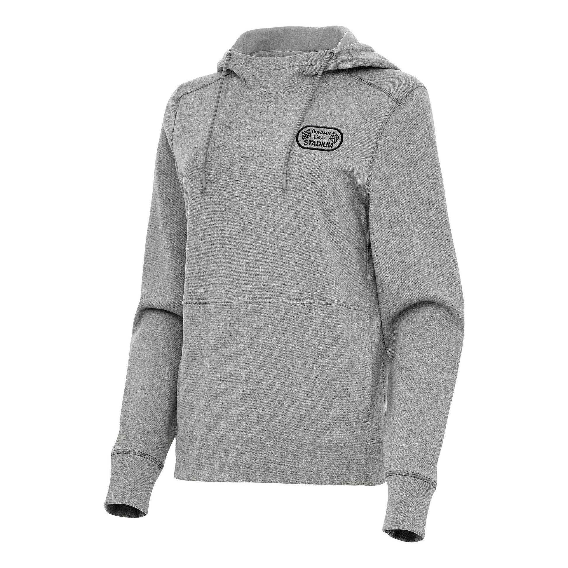 Women's Bowman Gray Stadium Antigua Heather Gray Justice Pullover Hoodie