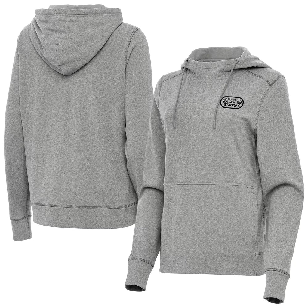 Women's Bowman Gray Stadium Antigua Heather Gray Justice Pullover Hoodie