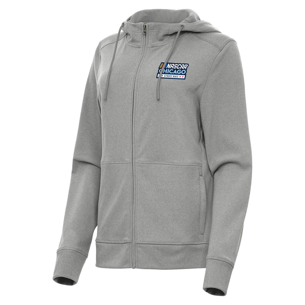 Women's NASCAR Chicago Street Race Antigua Heather Gray Seeker Full-Zip Hoodie Jacket