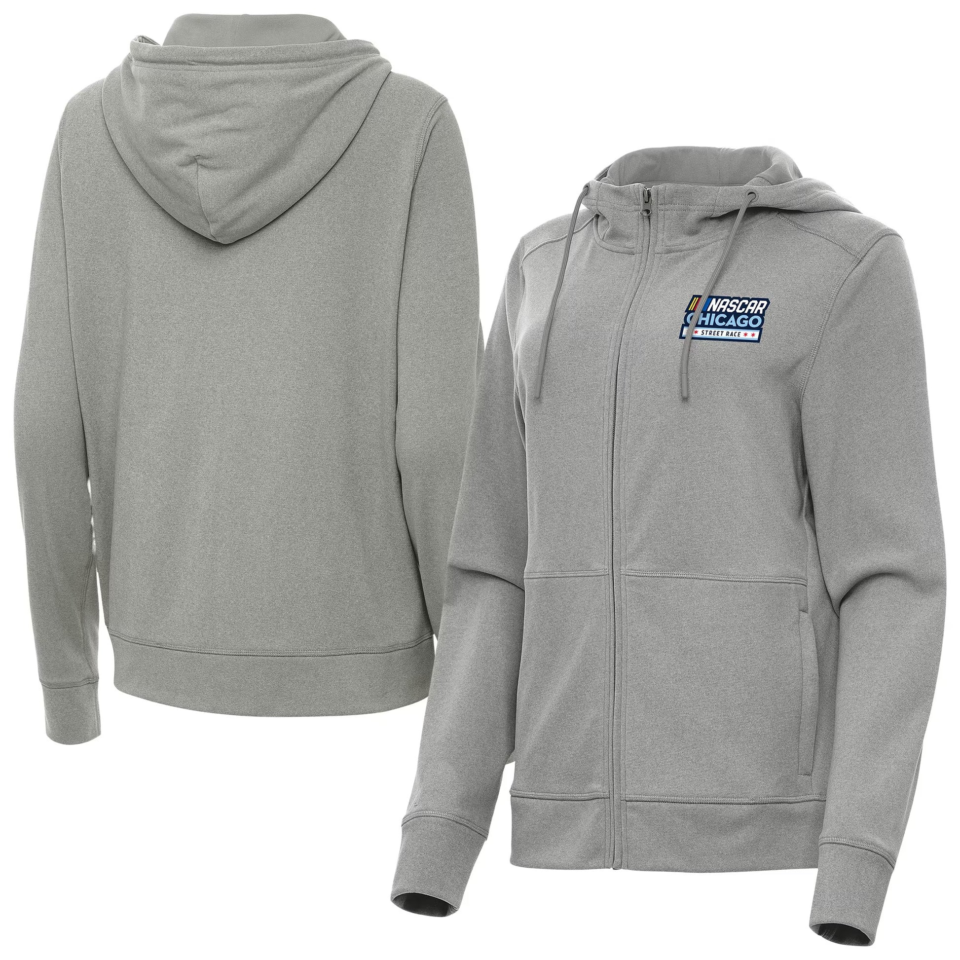 Women's NASCAR Chicago Street Race Antigua Heather Gray Seeker Full-Zip Hoodie Jacket