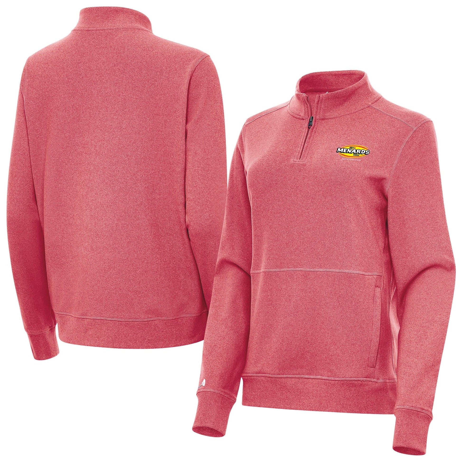 Women's ARCA Menards Series Antigua Heather Red Crush Quarter-Zip Pullover