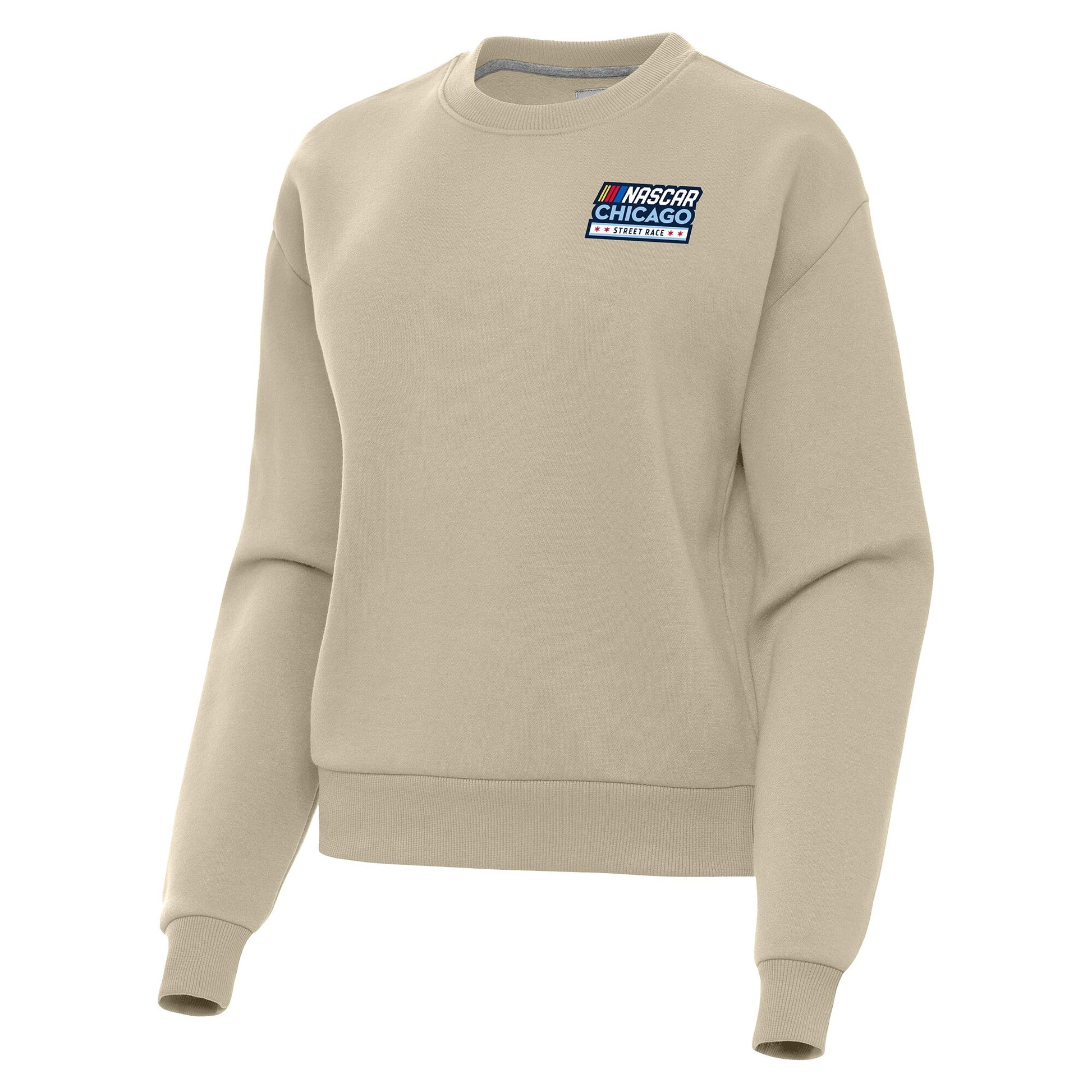 Women's Athletoutfit Chicago Street Race Antigua Khaki Victory Crew Neck Pullover Sweatshirt
