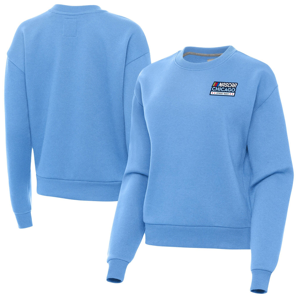 Women's NASCAR Chicago Street Race Antigua Powder Blue Victory Crew Neck Pullover Sweatshirt