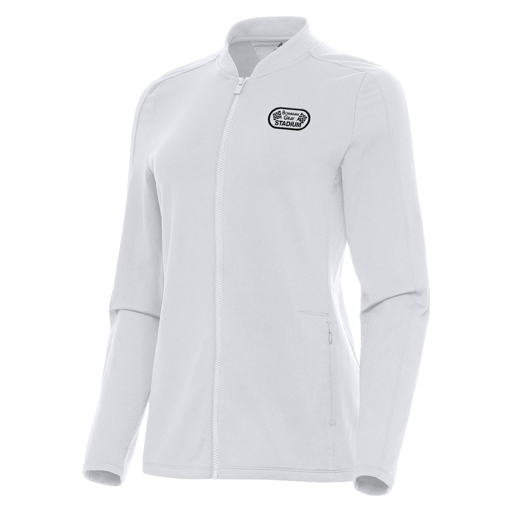Women's Bowman Gray Stadium Antigua White Continual Full-Zip Jacket