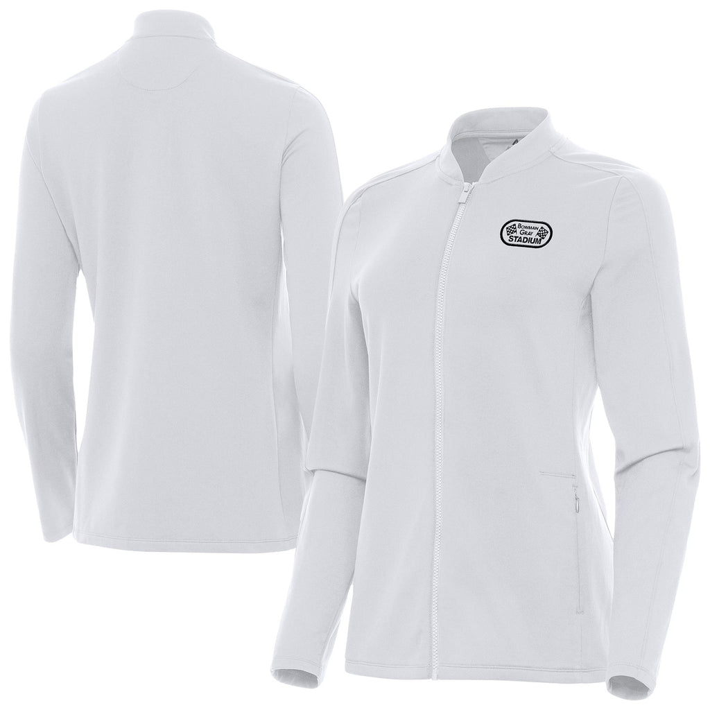 Women's Bowman Gray Stadium Antigua White Continual Full-Zip Jacket
