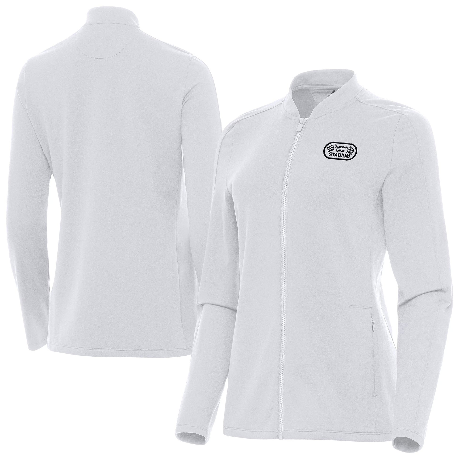 Women's Bowman Gray Stadium Antigua White Continual Full-Zip Jacket